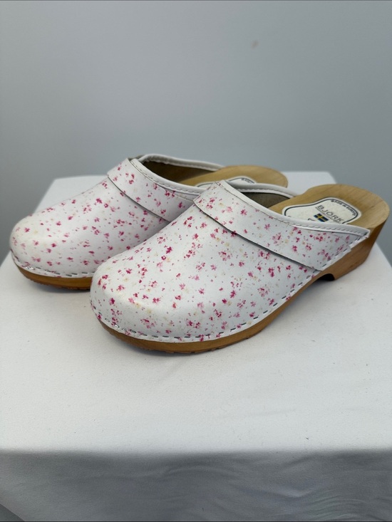 Bjork Shoes - Bjork Lilly Floral Leather Wood Open Back Swedish Clogs EU 39 US 8.5
